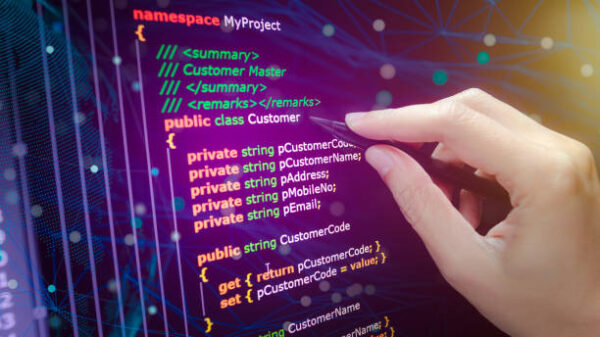 C sharp programming language source code example on monitor, C# source code.